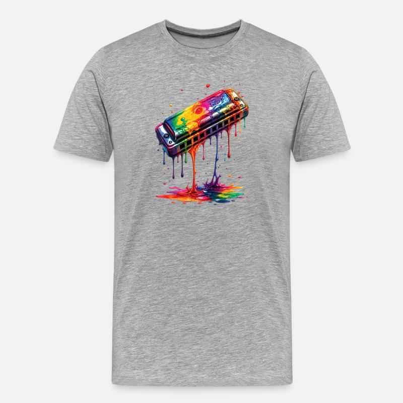 Mundharmonika mit tropfender Farbe - Männer Premium Bio T-Shirt - Grau meliert