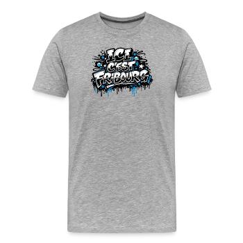 ICI C’EST FRIBOURG - T-shirt bio Premium Homme - gris chiné - Devant - Damien (186cm)