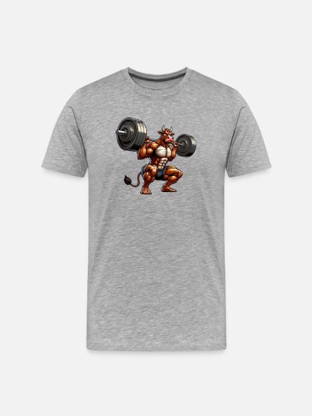 Kraftvolle Kuh Bulle Bison Fitnesstraining - Männer Premium Bio T-Shirt - Grau meliert
