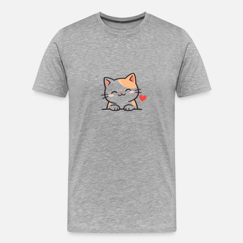 Süßes Kätzchen mit Herz Illustration - Männer Premium Bio T-Shirt - Grau meliert