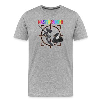 Paintball : Maître Peintre - T-shirt bio Premium Homme - gris chiné - Devant - Damien (186cm)