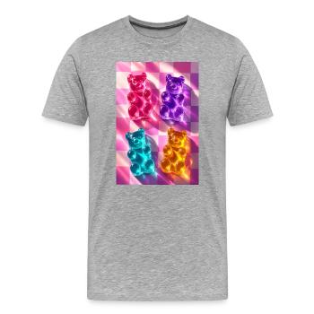 Oursons en gélifie néon sur un damier - T-shirt bio Premium Homme - gris chiné - Devant - Damien (186cm)