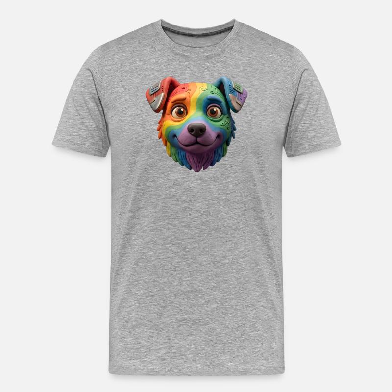 Niedliches 3D-Lehm-Regenbogen-Cyborg-Hundegesicht - Männer Premium Bio T-Shirt - Grau meliert