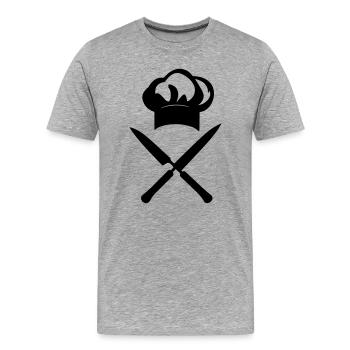 T-Shirt Cuisine Chef – Kochmeister-Ikone - Männer Premium Bio T-Shirt - Grau meliert - Vorne - Damien (186cm)