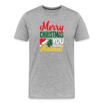 Festliches Filmzitat-Parodie-Tee - Männer Premium Bio T-Shirt - Grau meliert - Vorne - Damien (186cm)
