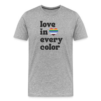 Love in every Color Pride LGBTQIA Regenbogen Herz - Männer Premium Bio T-Shirt - Grau meliert - Vorne - Damien (186cm)