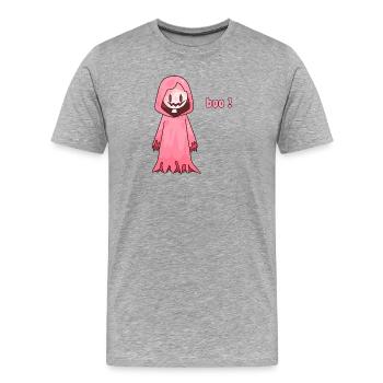Süßer pinker Halloween-Geist sagt Buh? - Männer Premium Bio T-Shirt - Grau meliert - Vorne - Damien (186cm)
