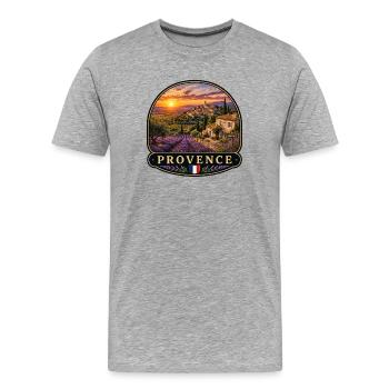 Lavendelfelder Provence Südfrankreich Urlaub  - Männer Premium Bio T-Shirt - Grau meliert - Vorne - Damien (186cm)