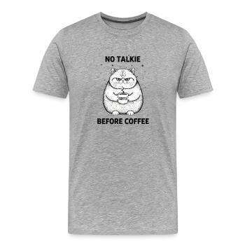 Pas de conversation devant un chat amateur de café - T-shirt bio Premium Homme - gris chiné - Devant - Damien (186cm)