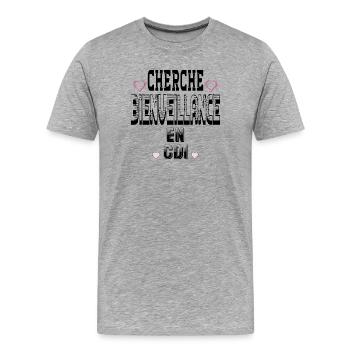 Cherche Bienveillance en CDI - T-shirt bio Premium Homme - gris chiné - Devant - Damien (186cm)