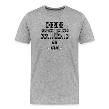 Cherche Sentiments en CDI - T-shirt bio Premium Homme - gris chiné - Devant - Damien (186cm)