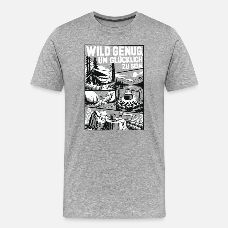 Wild Genug Camping Abenteuer - Männer Premium Bio T-Shirt - Grau meliert