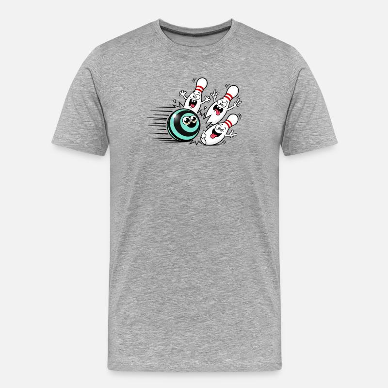 Lebendige Bowlingball mit frechen Pins - Männer Premium Bio T-Shirt - Grau meliert