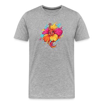 Caricature colorée d’hibiscus - T-shirt bio Premium Homme - gris chiné - Devant - Damien (186cm)