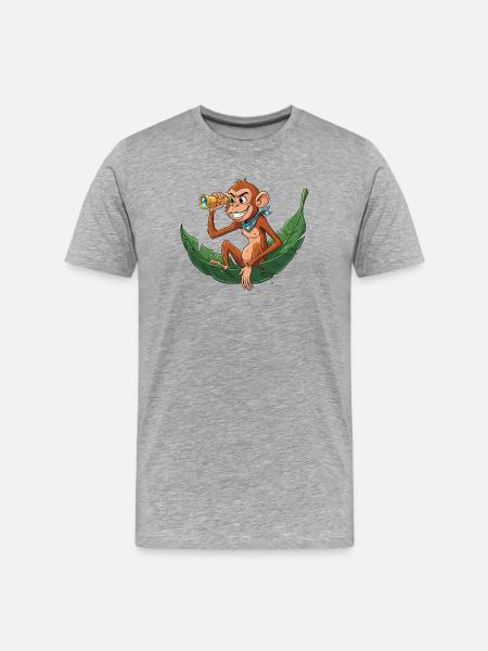 Singe d’aventure avec télescope - T-shirt bio Premium Homme - gris chiné
