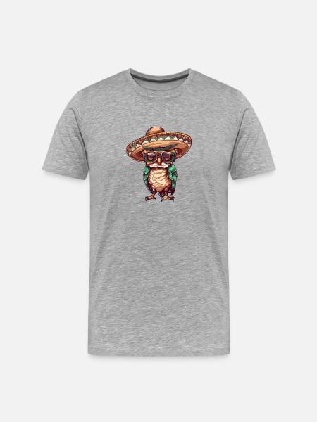 Eule Lustig Sombrero - Männer Premium Bio T-Shirt - Grau meliert