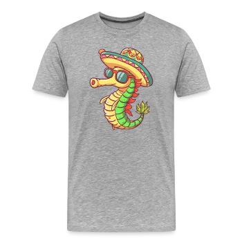 Sombrero drôle d’hippocampe - T-shirt bio Premium Homme - gris chiné - Devant - Damien (186cm)