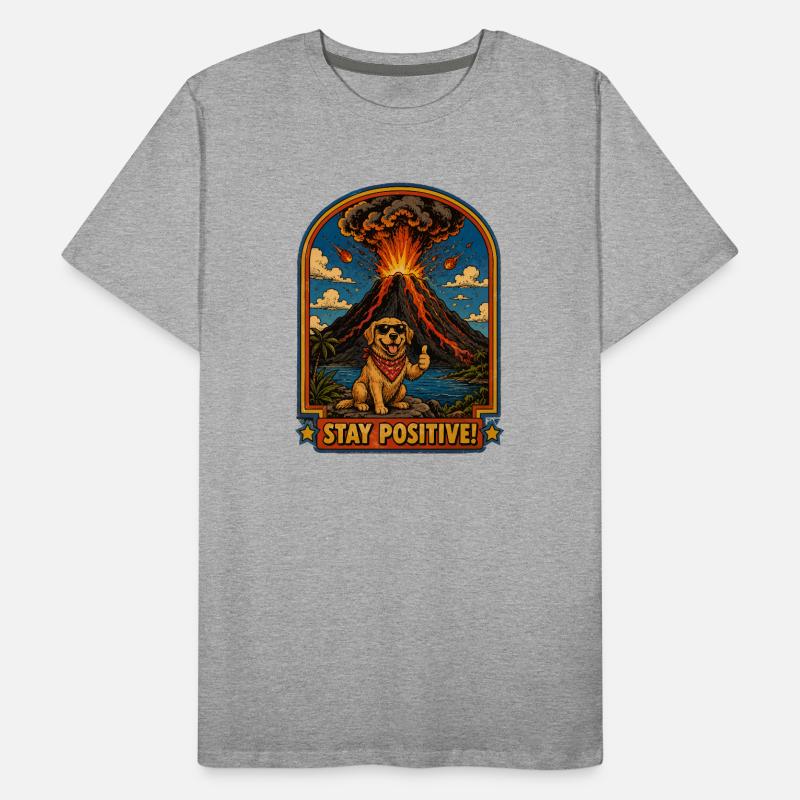 Hund vor Vulkan – Bleib Positiv Männer Premium Bio T-Shirt