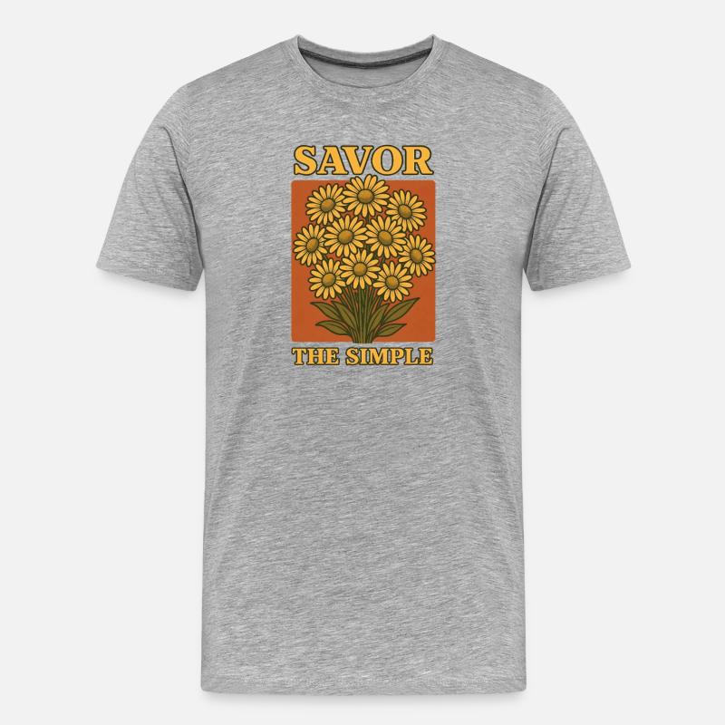 Profite simplement | Les fleurs vivent lentement - T-shirt bio Premium Homme - gris chiné