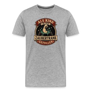 Als Kind in den Zaubertrank gefallen - Männer Premium Bio T-Shirt - Grau meliert - Vorne - Damien (186cm)
