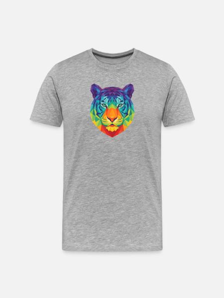 Neonblaues geometrisches Tigerkopf-Pop-Art - Männer Premium Bio T-Shirt - Grau meliert