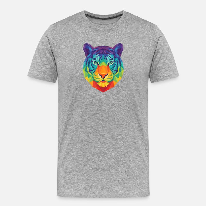 Neonblaues geometrisches Tigerkopf-Pop-Art - Männer Premium Bio T-Shirt - Grau meliert