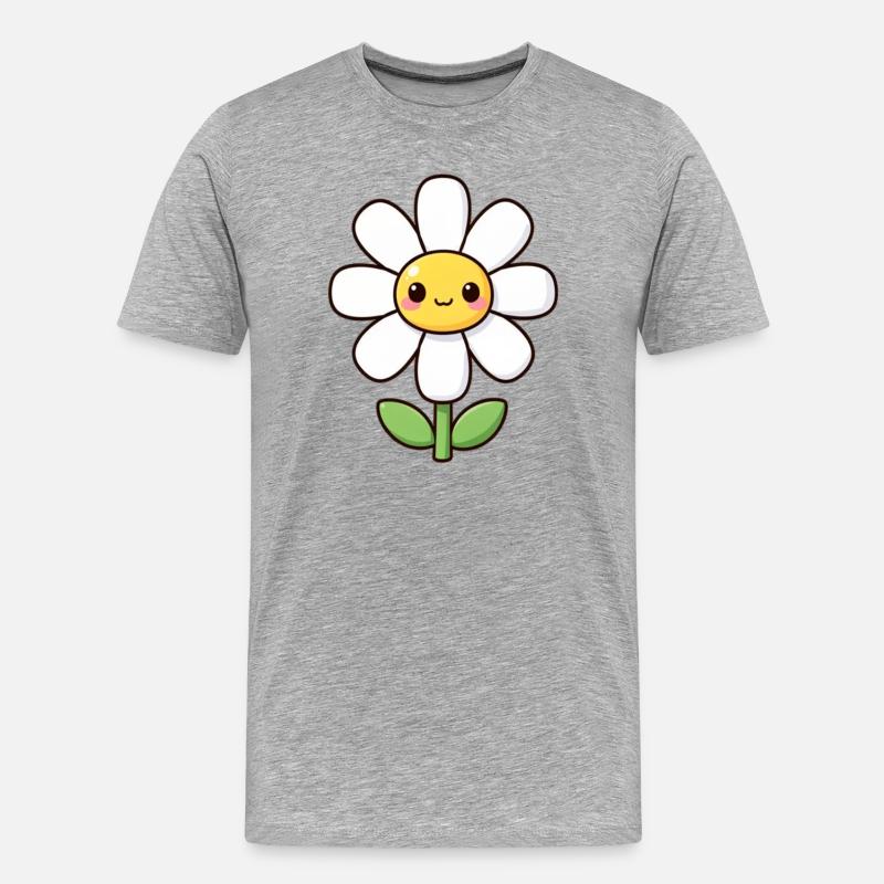 Kawaii Gänseblümchen weiße Blume Geschenk - Männer Premium Bio T-Shirt - Grau meliert