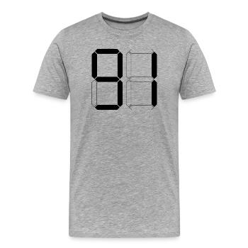 NUMÉRO 91 Quatre-vingt-onze cadeaux numériques - T-shirt bio Premium Homme - gris chiné - Devant - Damien (186cm)