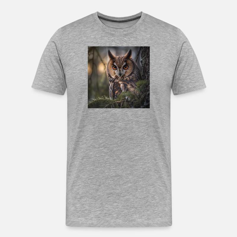 Eule im Waldnebel - Männer Premium Bio T-Shirt - Grau meliert