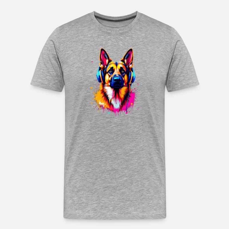 Deutscher Schäferhund mit Kopfhörer - Männer Premium Bio T-Shirt - Grau meliert