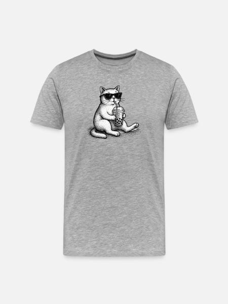 Bubble Tea Katze - Männer Premium Bio T-Shirt - Grau meliert