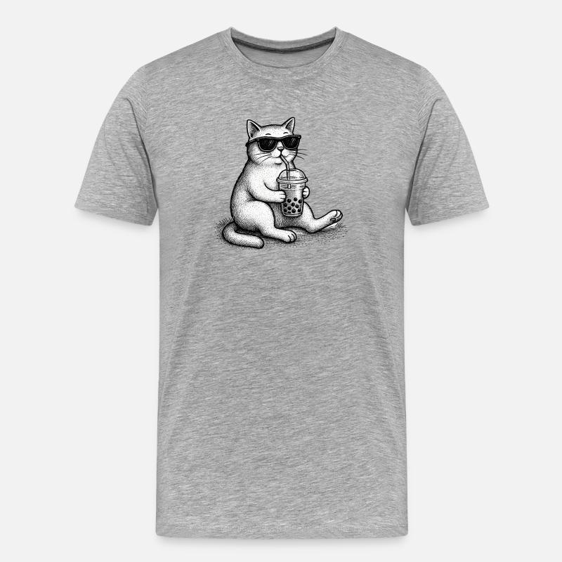 Bubble Tea Cat - T-shirt bio Premium Homme - gris chiné