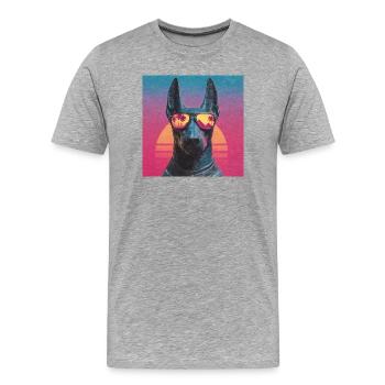 Anubis Synthwave - Dieu en vacances - T-shirt bio Premium Homme - gris chiné - Devant - Damien (186cm)