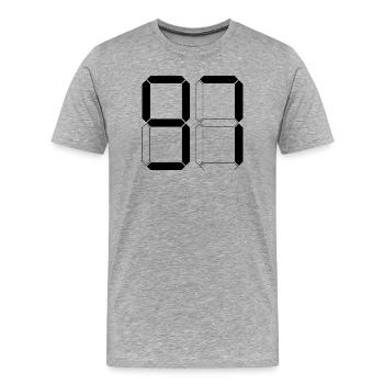 NUMÉRO 97 Quatre-vingt-dix-sept cadeaux numériques - T-shirt bio Premium Homme - gris chiné - Devant - Damien (186cm)