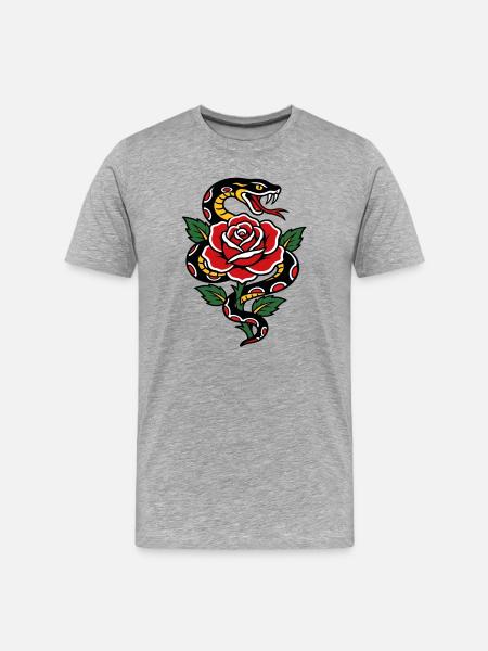 Snake and red rose tattoo style - Men's Premium Organic T-Shirt - heather grey