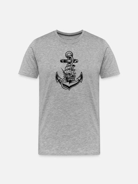 Motif d’ancre maritime avec histoire - T-shirt bio Premium Homme - gris chiné