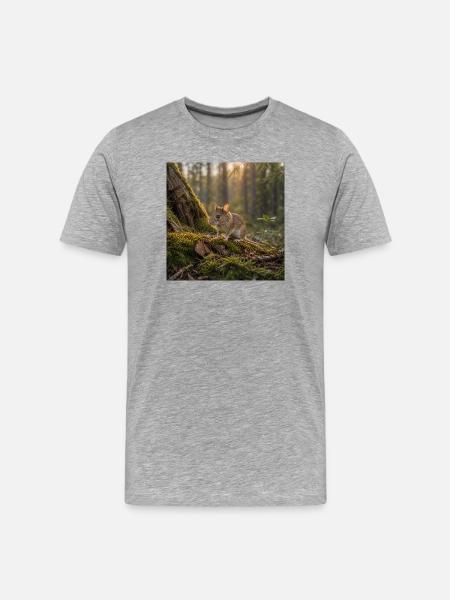 Waldmaus / Maus in der Abendsonne - Männer Premium Bio T-Shirt - Grau meliert