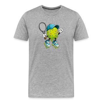 Tropfender Tennisballspieler-Humor auf dem Spielfeld - Männer Premium Bio T-Shirt - Grau meliert - Vorne - Damien (186cm)