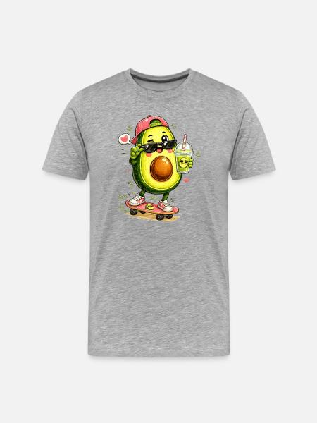 Avocado Skater with Drink - Men's Premium Organic T-Shirt - heather grey
