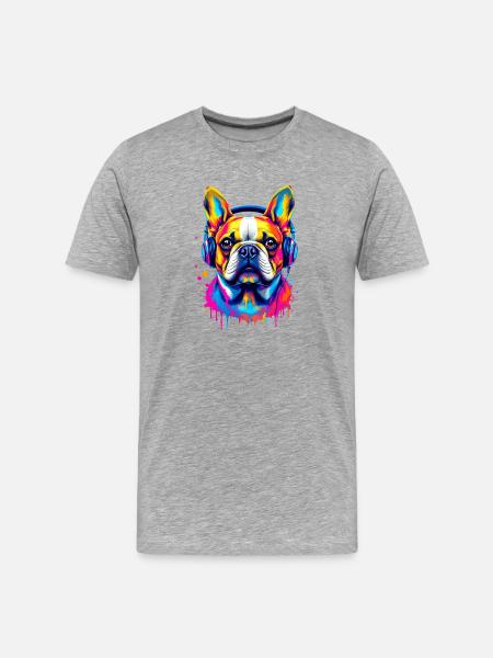 Casques Frenchie Bulldog français - T-shirt bio Premium Homme - gris chiné