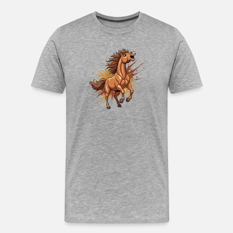 Wildes Pferd im Farbschwall - Männer Premium Bio T-Shirt - Grau meliert