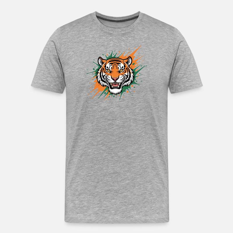 Tigerkopf Spritzerkunst - Männer Premium Bio T-Shirt - Grau meliert