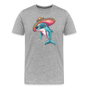Delfin Lustig Sombrero - Männer Premium Bio T-Shirt - Grau meliert - Vorne - Damien (186cm)