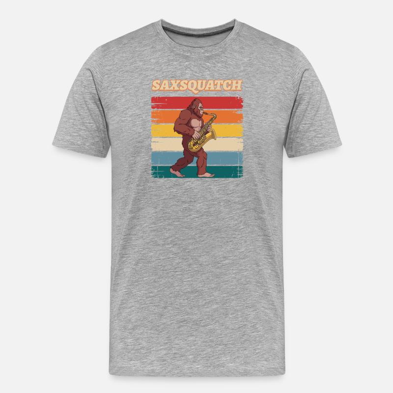 Sax Squatch auf Retro-Streifen - Männer Premium Bio T-Shirt - Grau meliert