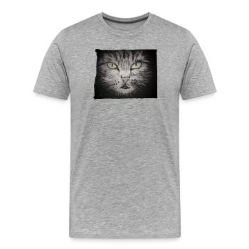 Cat Black - Gravé à la main imprimable - T-shirt bio Premium Homme - gris chiné - Devant - Damien (186cm)