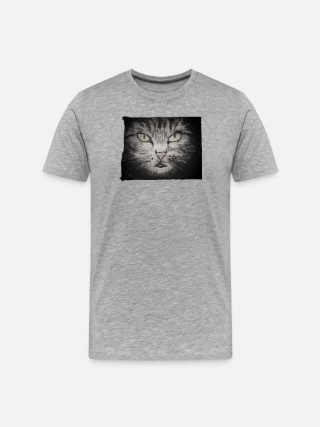 Cat Black - Hand Carved Printable - Men's Premium Organic T-Shirt - heather grey
