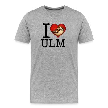 Ulm Motif 6 Ulmer Spatz J’adore Ulm Design - T-shirt bio Premium Homme - gris chiné - Devant - Damien (186cm)