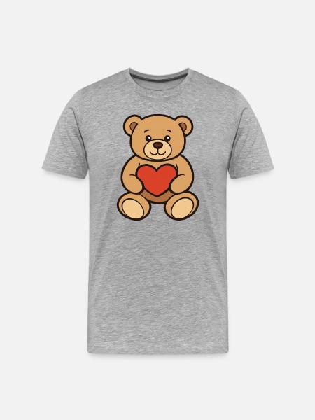 Teddybär mit Herz Comic Art - Männer Premium Bio T-Shirt - Grau meliert