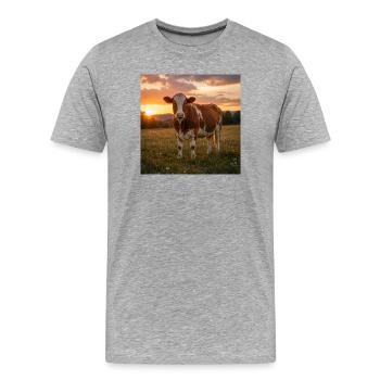 Coucher de soleil et vache dans la prairie - T-shirt bio Premium Homme - gris chiné - Devant - Damien (186cm)