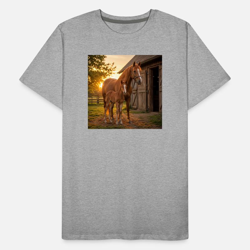 Sunset, mare with foal Men's Premium Organic T-Shirt